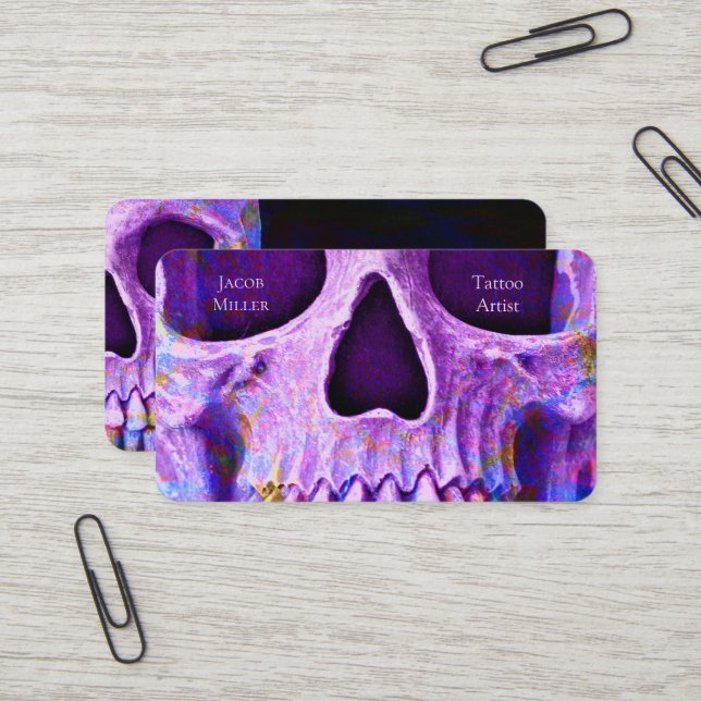 Carte De Visite Crâne gothique Visage bleu violet Tatouage Boutiqu (Devant/Arrière en situation)