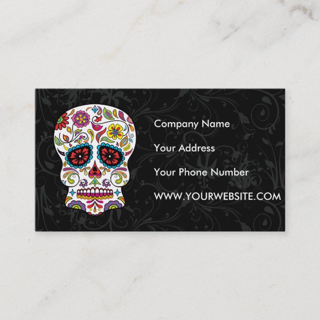Carte De Visite Crâne mexicain de sucre de tatouage de fleurs (Devant)