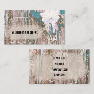 Carte De Visite Crâne Rustique Western Bull Texture Brown Turquoi