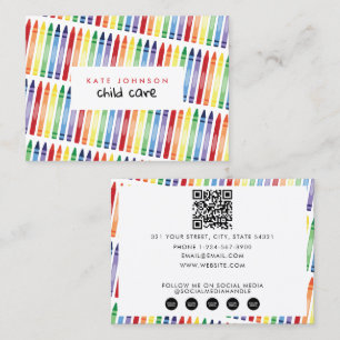 Carte De Visite Crayons arc-en-ciel colorés Enfants Enseignant Gar