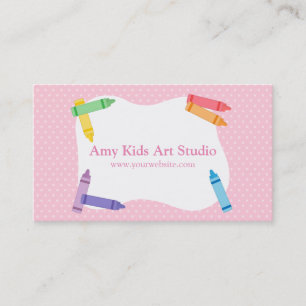 Carte De Visite Crayons Arc-en-ciel Colorés Modernes Points Roses 