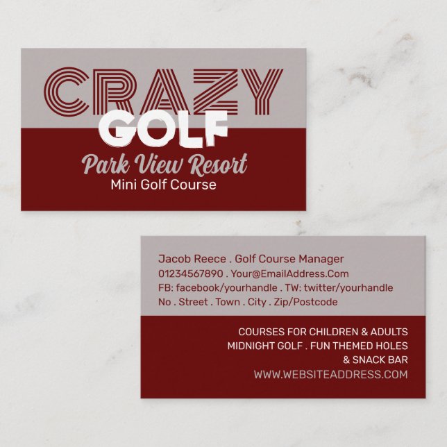 Carte De Visite Crazy Golf Slogan, Mini Golf Course Publicité (Devant / Derrière)