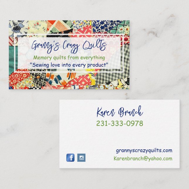 Carte De Visite Crazy Quilt personnalisé (Devant / Derrière)