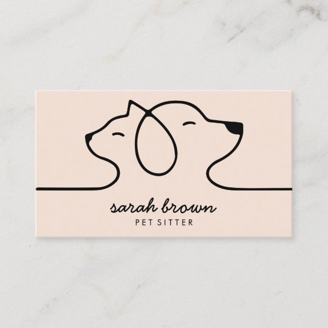 Carte De Visite Cream Beige Linear Logo Chien Chat Animal (Devant)