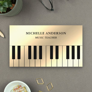 Carte De Visite Cream Gold Foil Piano Clavier Musicien Pianiste