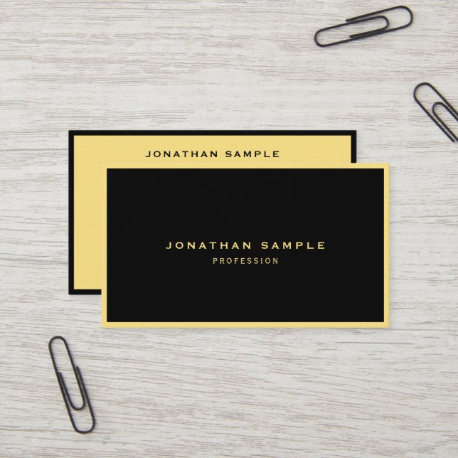 Carte De Visite Create Your Own Black & Gold Elegant Luxury Linen (Devant/Arrière en situation)