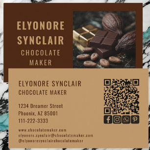 Carte De Visite Créateur de Chocolat Brun Raffiné Photo Code QR So