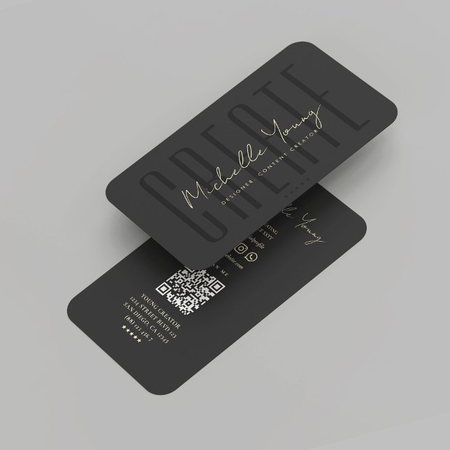 Carte De Visite Créateur de contenu moderne Concepteur graphique B (Modern Content Creator Black Gold Graphic Designer Business Card
)