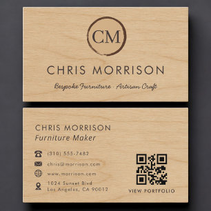 Carte De Visite Créateur de Meubles Bois Code QR Professionnel