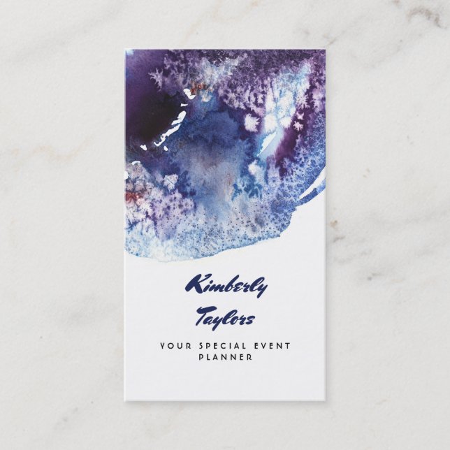 Carte De Visite Créatif moderne d'aquarelles de bleu et de pourpre (Devant)