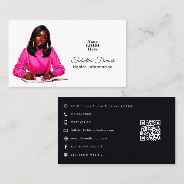 Carte De Visite Création d'oeuvres de leadership pour femmes noire (Devant / Derrière)