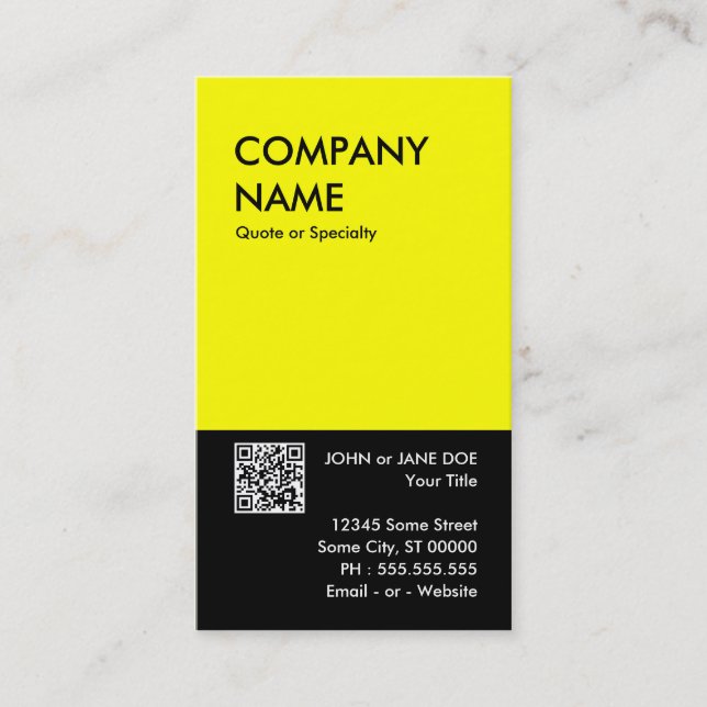 Carte De Visite création en gras jaune votre propre code QR (Devant)