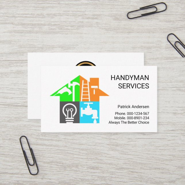 Carte De Visite Création Handyman Outils Bâtir (Devant/Arrière en situation)