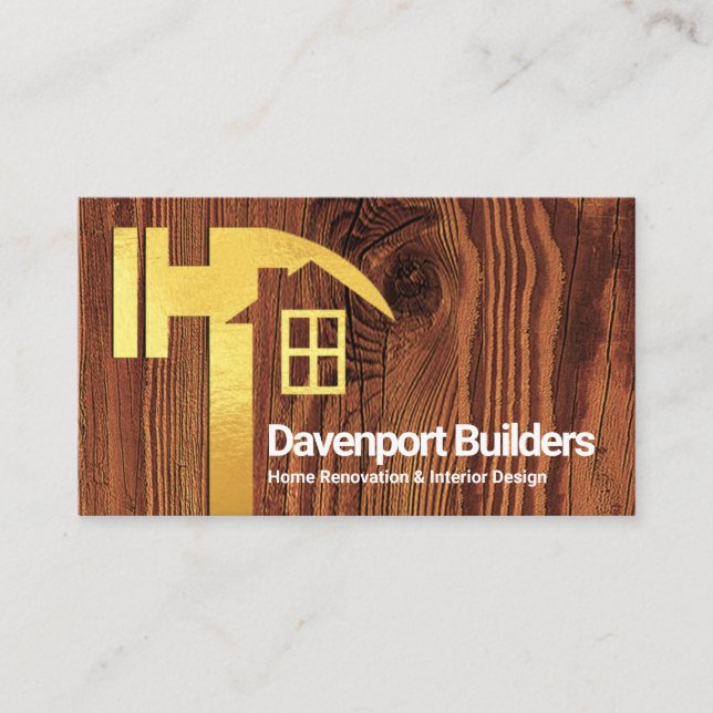 Carte De Visite Creative Gold Hammer Accueil Silhouette Bois Bois (Devant)