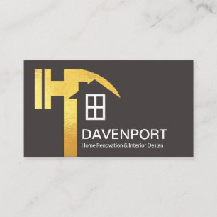 Carte De Visite Creative Gold Hammer Home Silhouette Entrepreneur