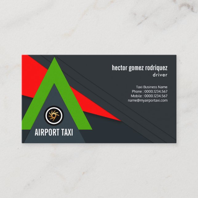 Carte De Visite Creative Green Jet Grève Red Sky Airport Taxi (Devant)