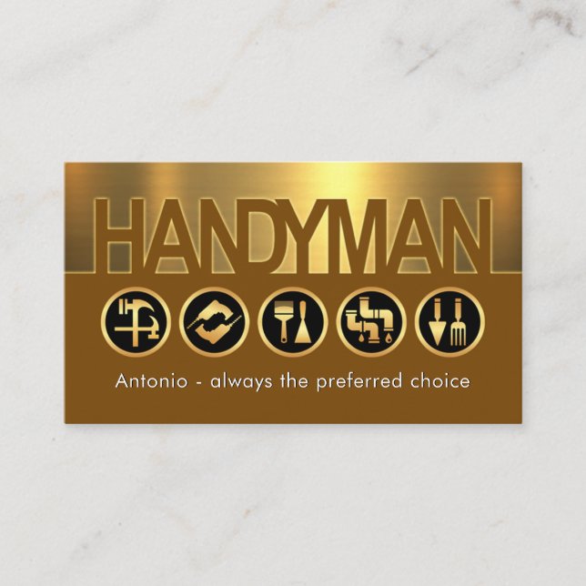 Carte De Visite Creative Handyman Signage On Gold Layer (Devant)