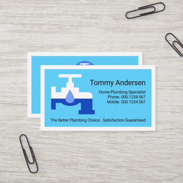 Carte De Visite Creative Leaking Plumber Faucet White Border  (Devant/Arrière en situation)