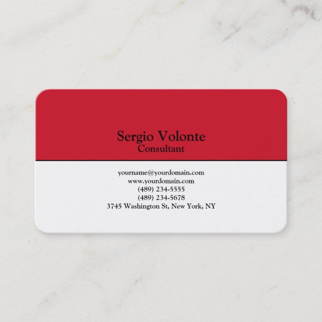 Carte De Visite Créative Rouge Blanc tendance Plaine stylish Simpl (Devant)
