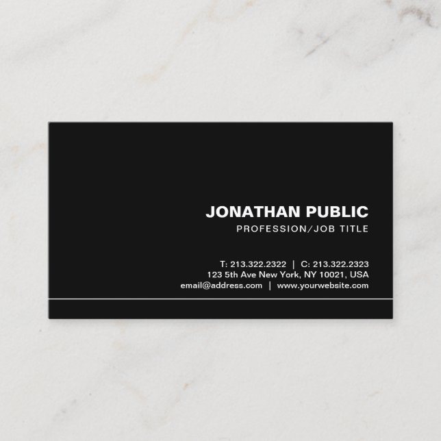 Carte De Visite Créative tendance Professionnel élégant Noir Plain (Devant)