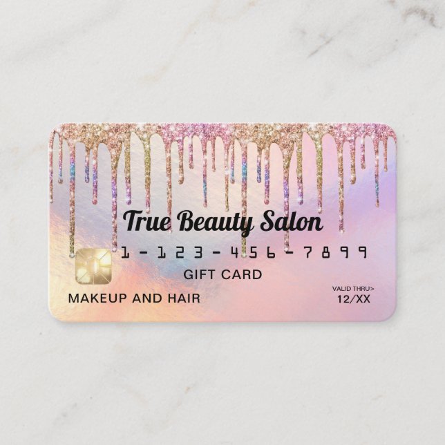 Carte De Visite Crédit cadeau Rainbow Holographic Parties scintill (Devant)