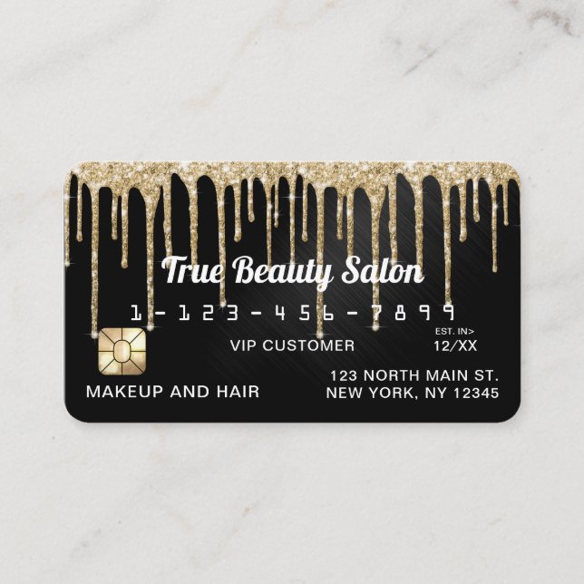 Carte De Visite Crédit Chic Gold Black Metallic Parties scintillan (Devant)