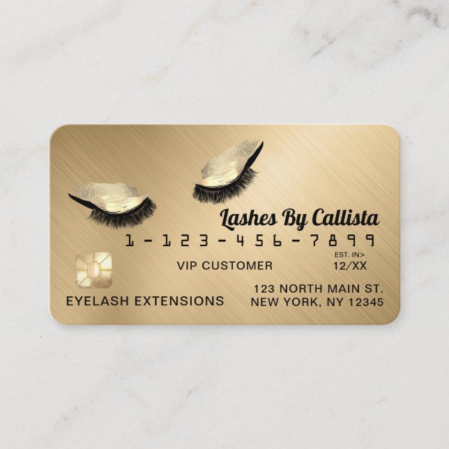 Carte De Visite Crédit Chic Gold Metallic Parties scintillant Lash (Devant)