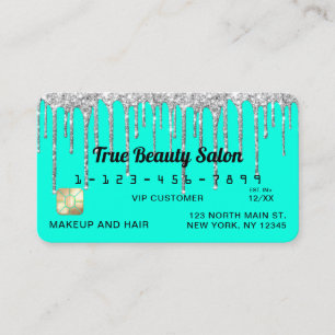 Carte De Visite Crédit Chic Neon Aqua Parties scintillant Argent