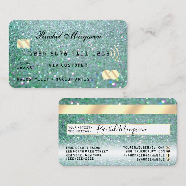 Carte De Visite Crédit de Parties scintillant d'or vert Turquoise (Devant / Derrière)