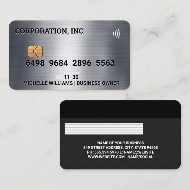 Carte De Visite Credit | Debit Card | Metallic | Damask Pattern (Devant / Derrière)