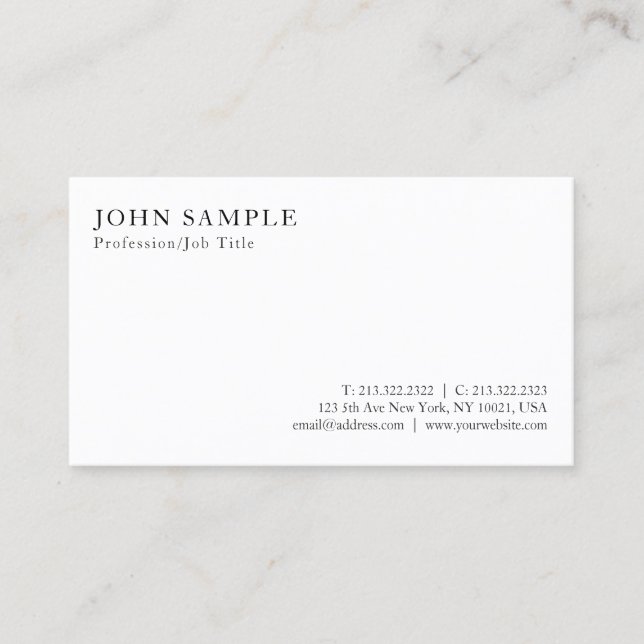 Carte De Visite Créez votre propre Minimalistic blanc élégant (Devant)