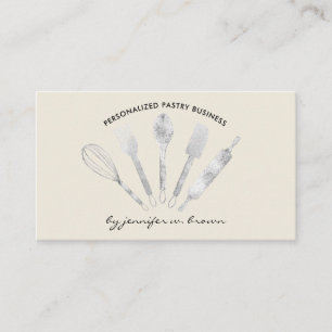 Carte De Visite Crème Beige Argent Pâtisserie Chef Accueil Boulang