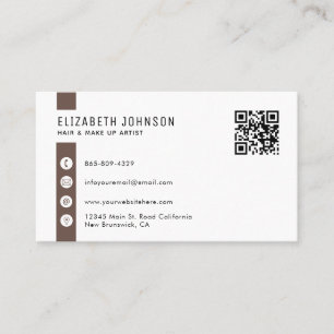 Carte De Visite Crème Beige et Brown Minimaliste Simple QR Code