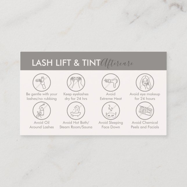 Carte De Visite Crème Beige Tan Aftercare pour Lash Lift et Tint (Dos)