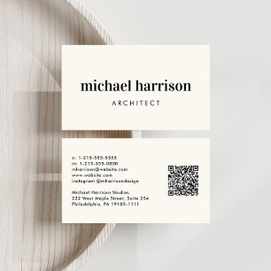 Carte De Visite Crème de code QR moderne minimale professionnelle