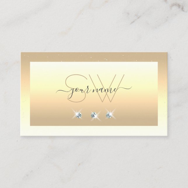 Carte De Visite Crème De Luxe Ombre Beige Sparkle Diamonds Initial (Devant)