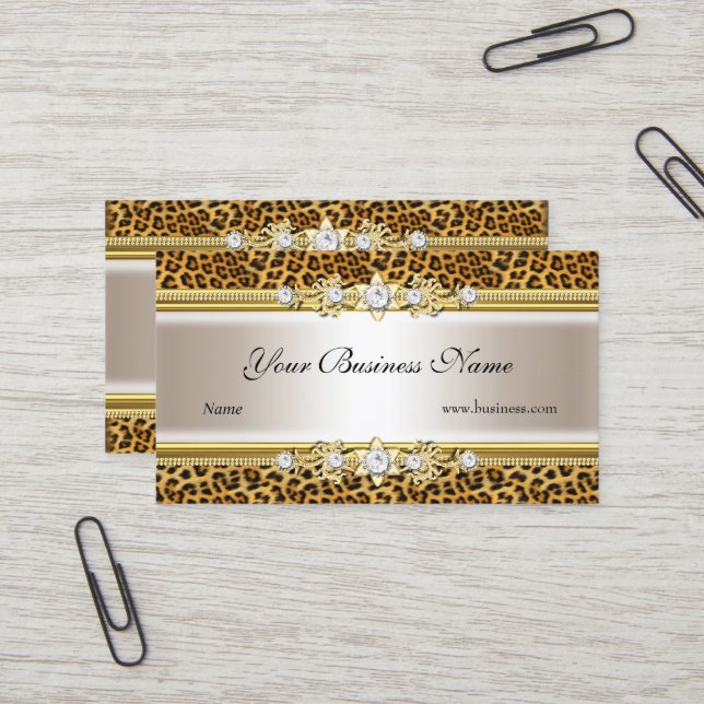 Carte De Visite Crème d'or Leopard Black Jewel Image (Devant/Arrière en situation)