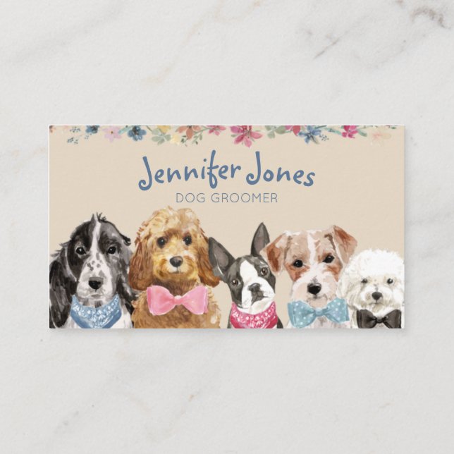 Carte De Visite Crème Floral Aquarelle Chien race Chien Groomer  (Dos)