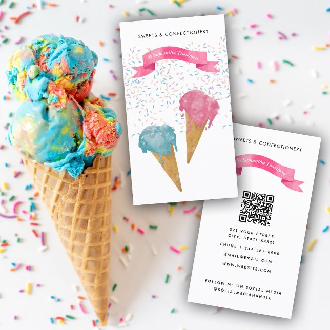 Carte De Visite Crème glacée & Saupoudrer Pâtisserie Chef boulange (Créateur téléchargé)