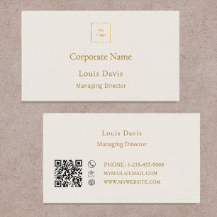 Carte De Visite Crème ivoire or moderne logo minimaliste premium