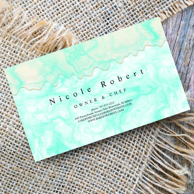 Carte De Visite crème pâtisserie chef marbre vert (Créateur téléchargé)
