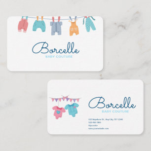 Carte De Visite Crème personnalisée et Couture Bleue Bébé