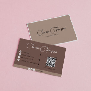 Carte De Visite Crème professionnelle moderne Beige et Brown QR Co
