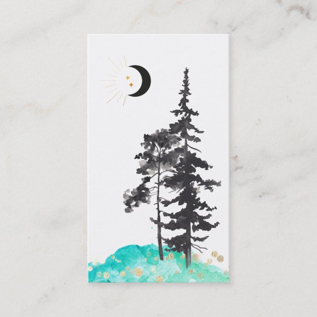 Carte De Visite *~* Crescent Moon Trees Gold Stars Parties scintil (Devant)