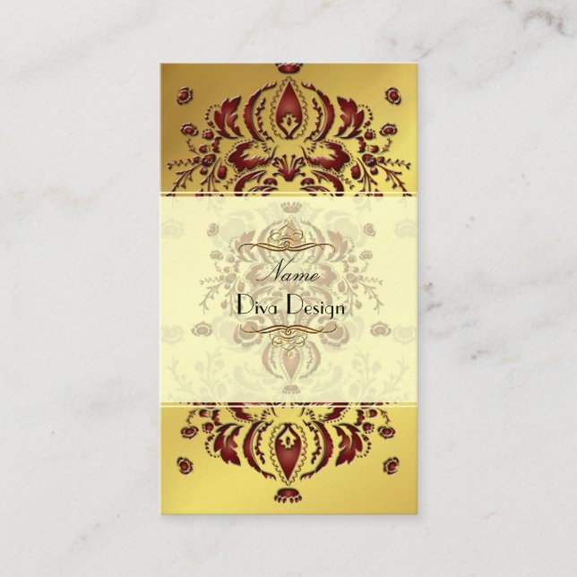 Carte de visite Crimson Floral Damask sur or (Devant)