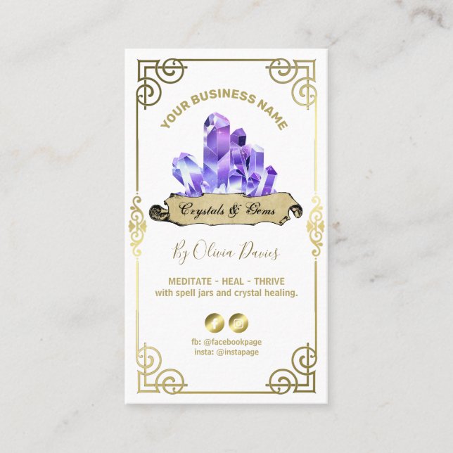 Carte De Visite Cristal Ésotérique Blanc Violet Et Or Ca Entrepris (Devant)