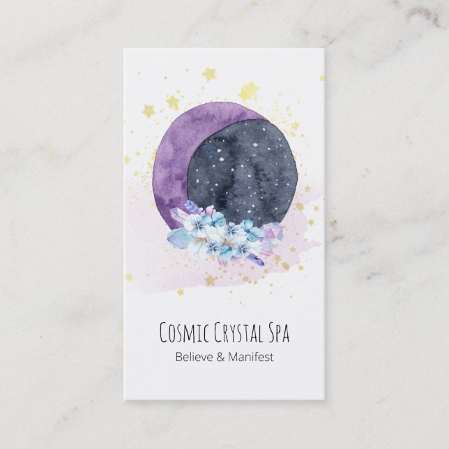 Carte De Visite *~* Cristaux Lune Cosmos Étoiles Ciel Univers (Devant)