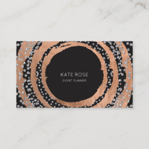 Carte De Visite Cristaux Rose Diamant Or Noir Swarovski Argent