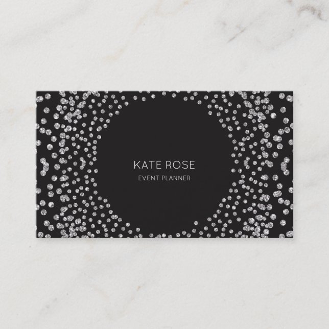 Carte De Visite Cristaux Swarovski Noir Confetti Diamant Argent (Devant)