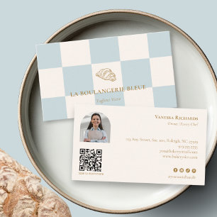 Carte De Visite Croissant de la boulangerie Cool Blue QR Photo